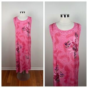 Pineapple Moon Pink Red Floral Maxi Dress Hawaiian Tropical Vintage One Size